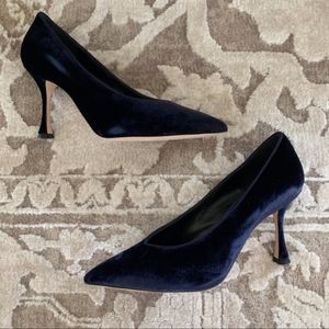 Navy Blue Velvet Manolo Blahnik Urgenzapla Pumps